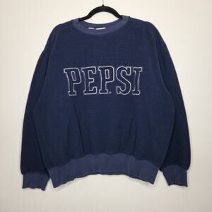 Vintage Pepsi Fleece Spellout Crewneck Sweatshirt 90s Blue Mom Promo Shirt